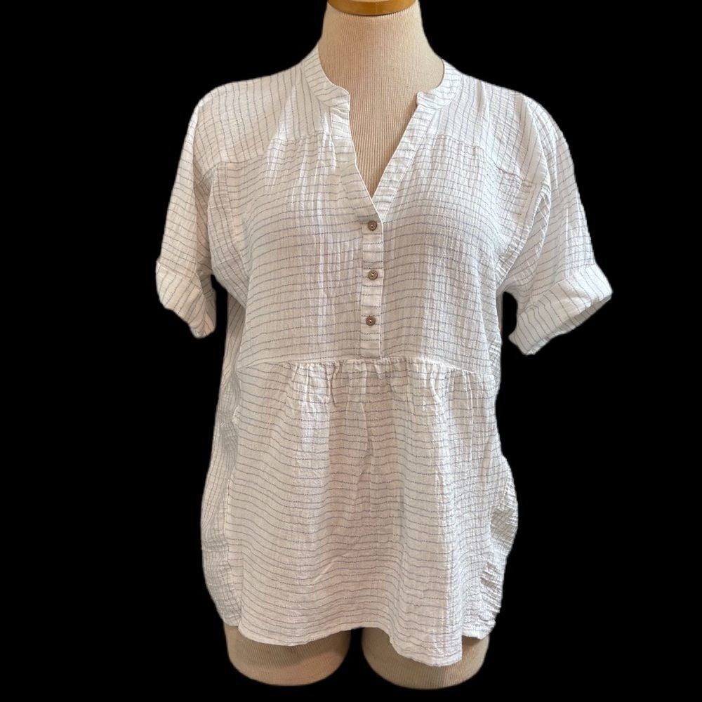 Soft Surroundings White Blue Stripe Tunic Top Size PL